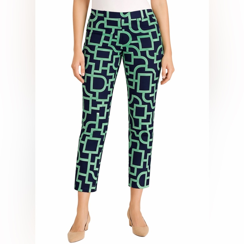 Tori Richard Navy & Green A‎ Maze Arden Pants Size 2